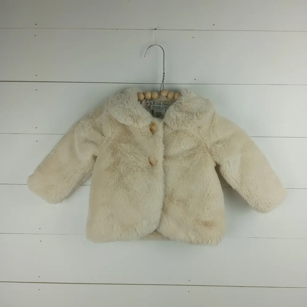 Rachel Zoe girls size 12 mos cream fuzzy snap large button coat slight collar